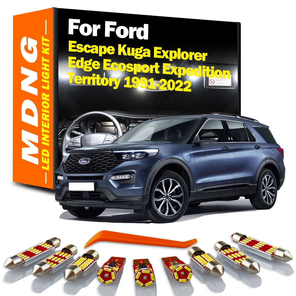 MDNG LED Interior Map Dome Light Car Bulbs Kit For Ford Escape Kuga Edge Ecosport Expedition Explorer Territory Sun Visor Lamp