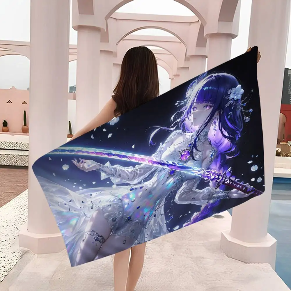 Raiden Shogun Genshin Impact Beach Towel Colorful Bath Towels for Girl Microfiber Quick Dry Custom Sand Free Yoga Spa Gym Pool
