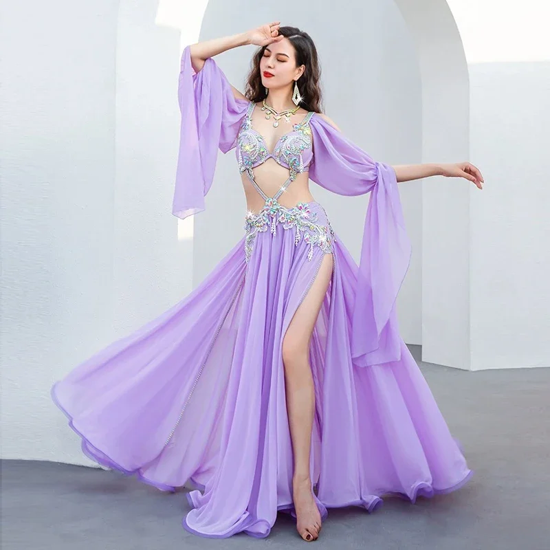 

Women Competition Show Performance Outfit Fairy Belly Dance Luxury Stage Costume Fringe Bra Sexy Swing Skirt Dance Wear