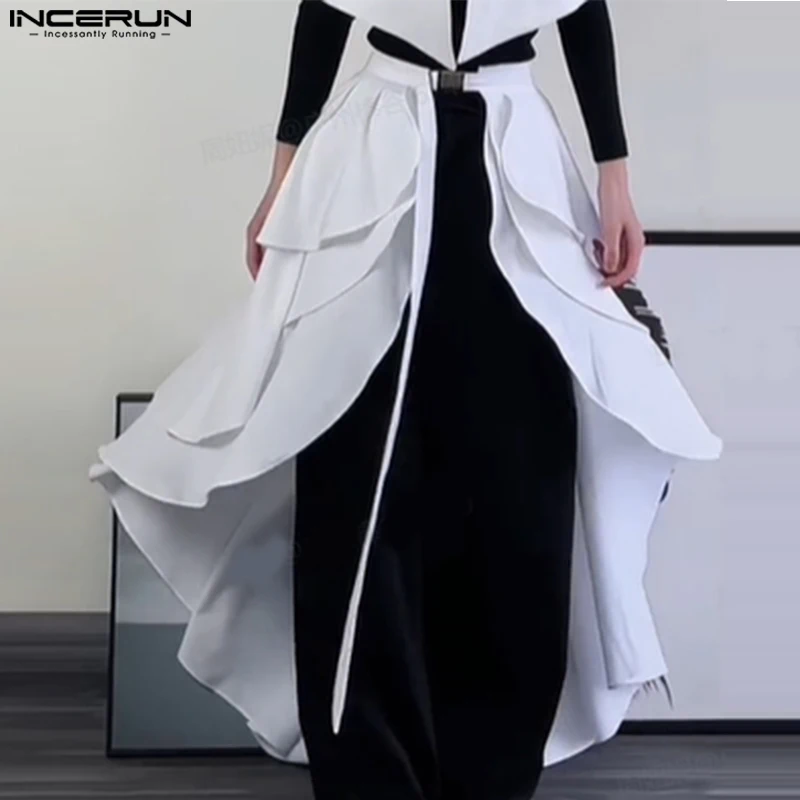 INCERUN Men Skirts Solid Color 2026 Casual Ruffle Men Bottoms Personality Party Fashion Irregular Skirts For Man Streetwear