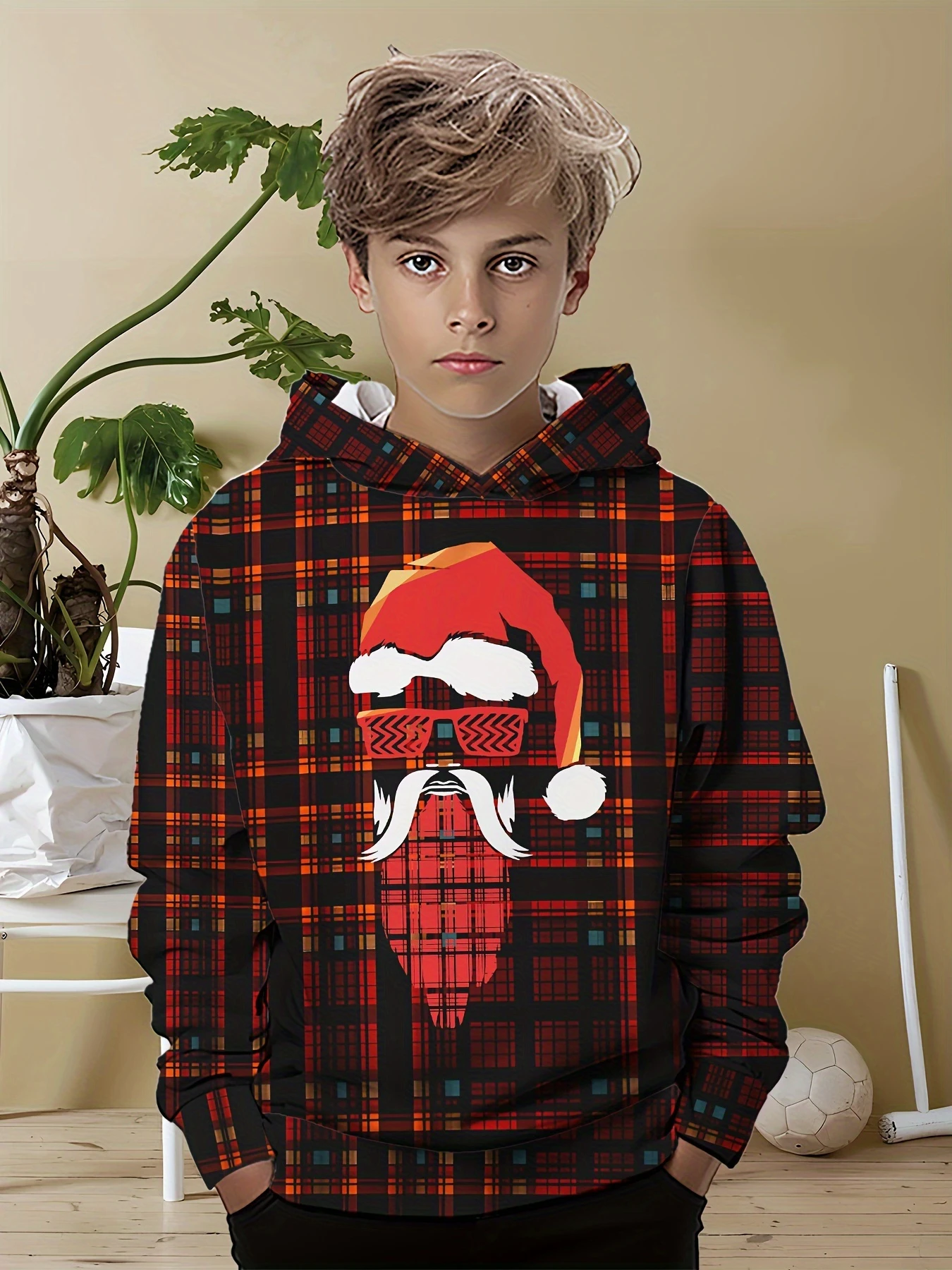 

Boys' Christmas Hoodie 3D Printed Casual Sweatshirt Long Sleeve Pullover Spring Autumn Tops Polyester Children's Outdoor Clothes