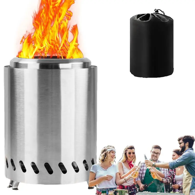 

Stainless Steel Outdoor Stove 360-degree Spiral Airflow Survival Camping Stove With Cloth Bag Outdoor Survival Stove Keep Warm