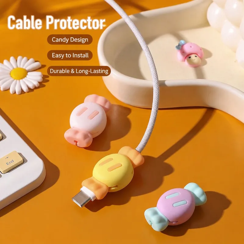 Cute Candy Shaped Cable Protector for IPhone Charging Cord Anti-break Charger Line Saver Flexible Silicone Decorative Cover