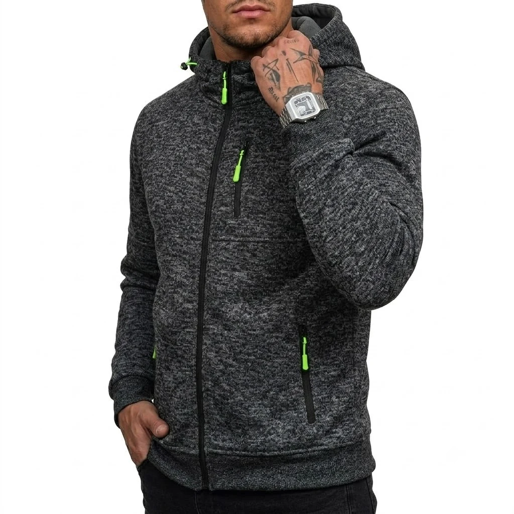 Herren-Kapuzenpullover mit Reißverschluss, Farbblock-Hoodie, Langarmjacke für Herren, Herbst-Outwear, Pullover mit mehreren Taschen, Sportbekleidung – Detail 5