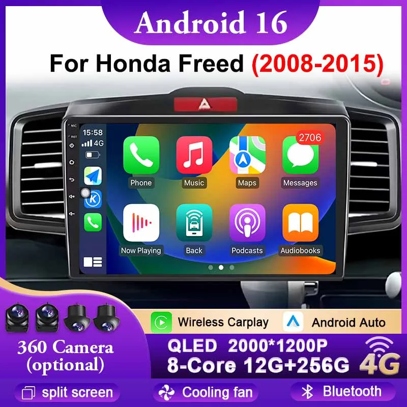 

Android 16 WIFI Car Radio For Honda Freed 2008-2015 Multimedia Player Carplay Stereo GPS Navigation Head Unit Audio Bluetooth