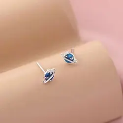 Wholesale Silver Color Fashion Heart Saturn Earrings Dangle Rhinestone Crystal Rhinestone Planet Ear Jewelry Gift