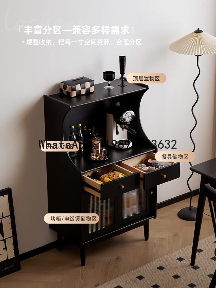 LYY Solid Wood Sideboard Wall-Mounted Integrated Storage Kitchen Living Room Side Cabinet Household Tea Wine Cabinet Black