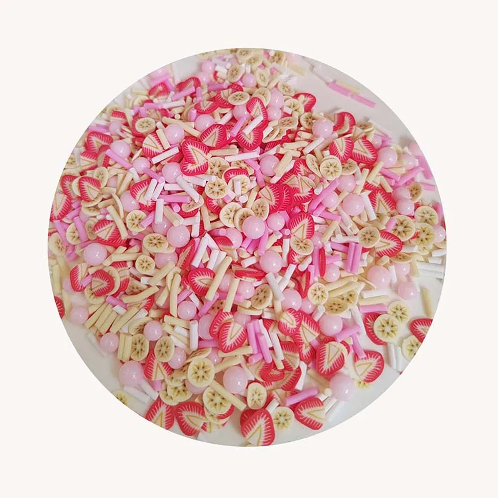Strawberry and Banana Fruit Clay Slices Mixed Pink Pearls Round Beads Sprinkles Slime Crafts Filling Accessories