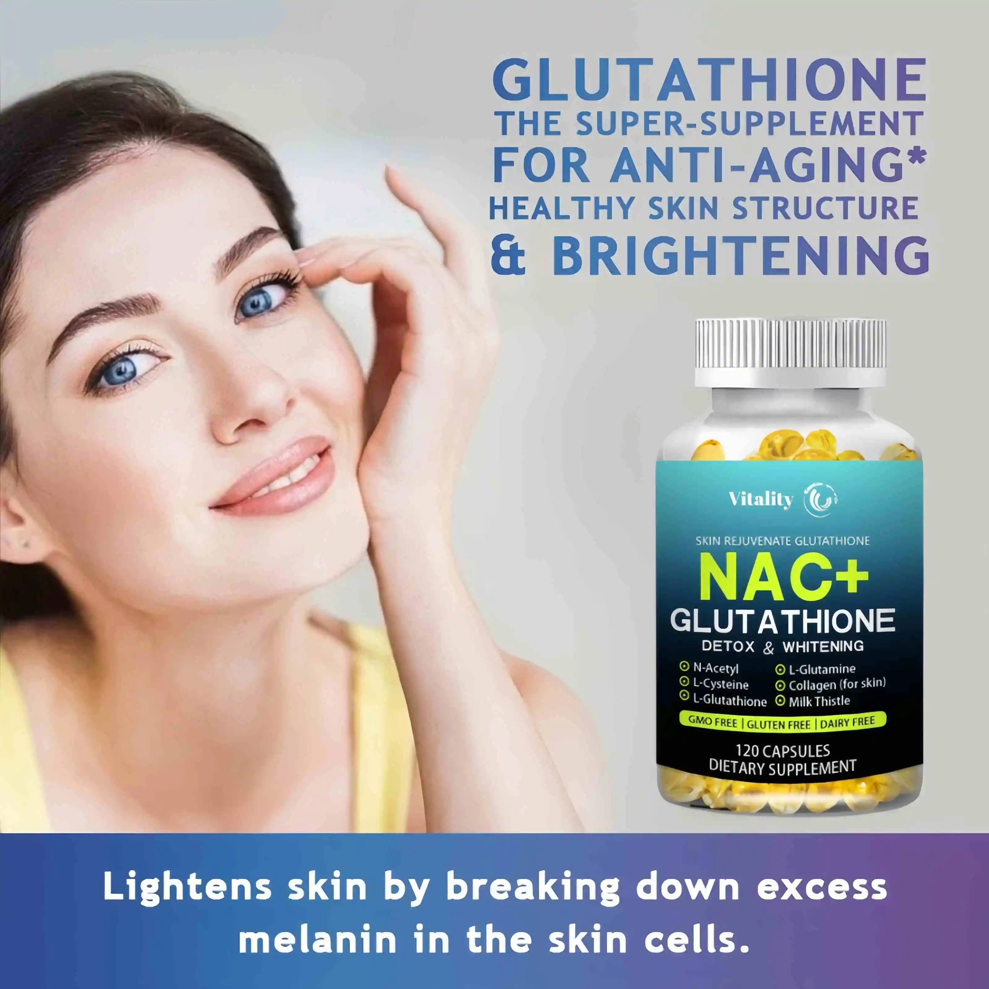 Vitality NAC N-Acetyl Cysteine Capsules Immune, Respiratory Health Antioxidant Glutathione Supplements Non-GMO, Gluten-Free