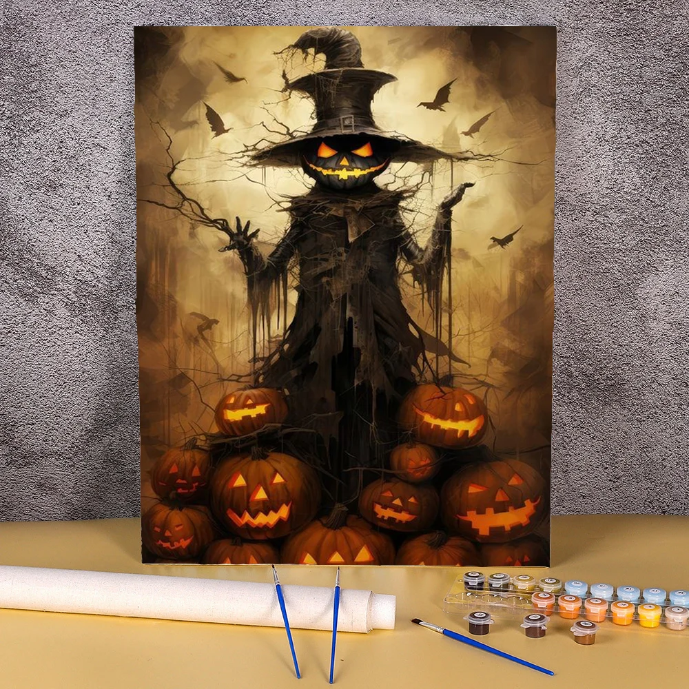 Acrylic Painting By Numbers On Canvas Halloween Scarecrow Picture For Kids Coloring By Numbers Home Art Handicraft Diy Gift