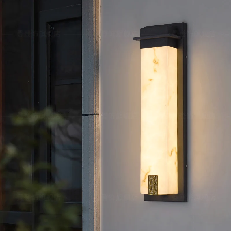 

Simple Chinese outdoor waterproof wall lamp Stainless steel imitation marble villa exterior wall lamp Door exterior wall long co