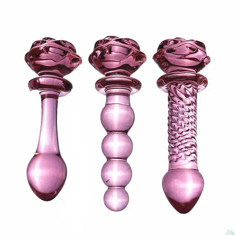 Pink Rose Glass Dildo Anal Plug Male and Female Masturbation Alternative Stimulation BDSM Couple Sex