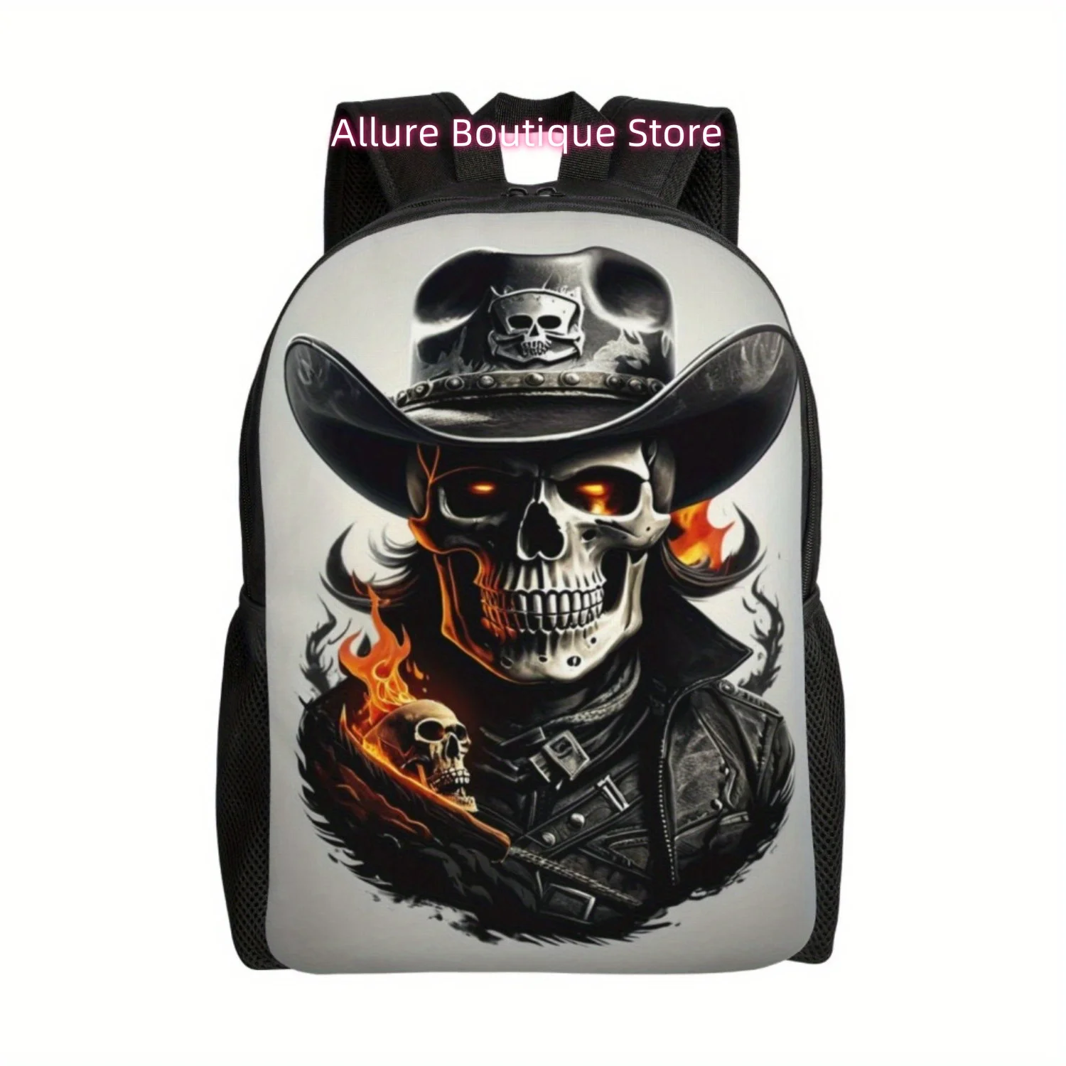 Skeleton Cowboy Print Backpack Book Bag, Laptop Backpack, Multiple Purpose Backpack For Men And Women Travel Hiking, Computer Ba