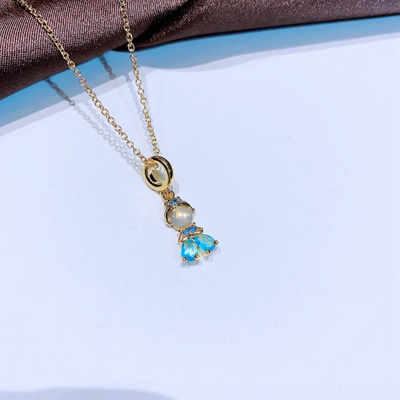 MIGGA New Fairy Tales Small Zircon Stone Princess Pendant Necklace Gold Color Adjustable Chain