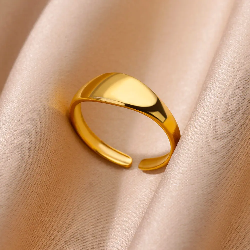 Stainless Steel Smooth Surface Shell Simple Geometric Ring  for Women Gold Color Exquisite Personalized Open Ring Couple Jewelry