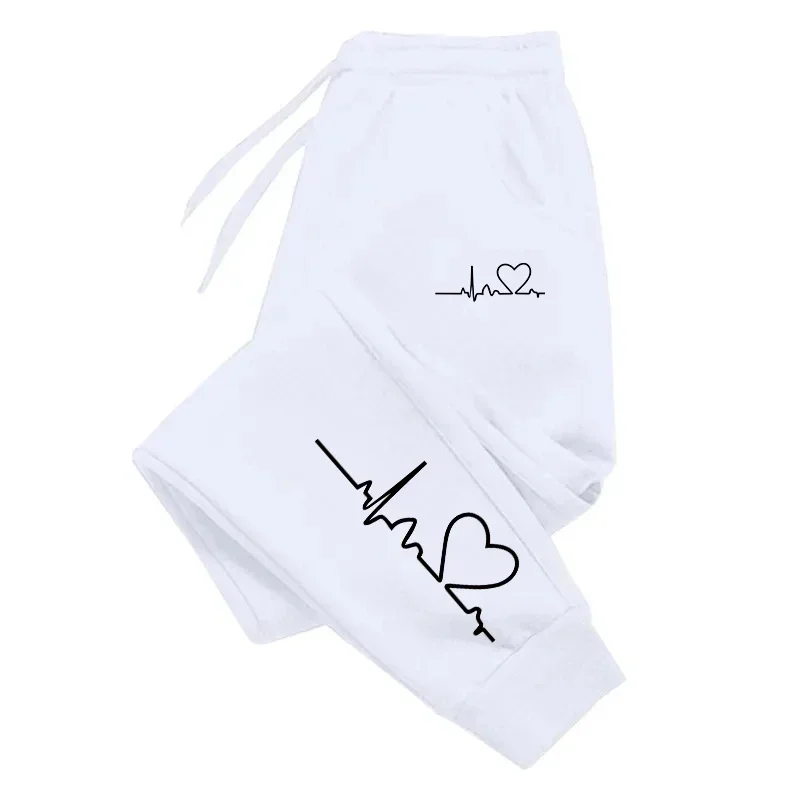 Love‑tinged Simple Heart Beat ECG Line Outline Romantic Decor Graphic Print Soft Men Sweatpants Hip Hop Sports Jogger Trousers