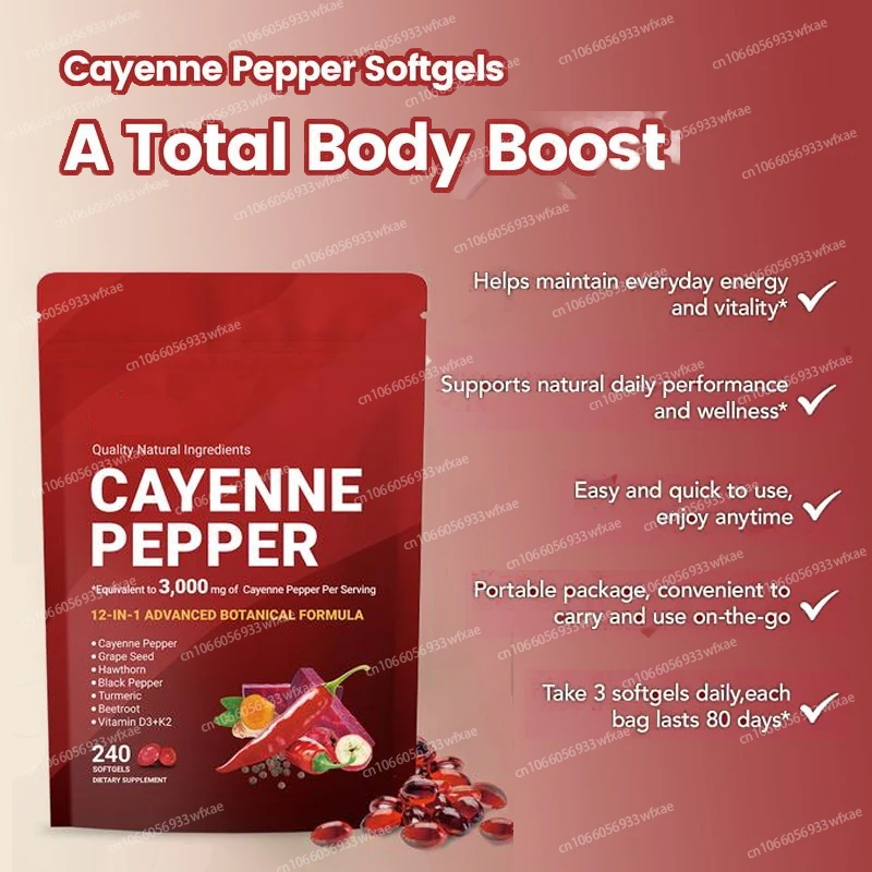 Cápsulas de Pimienta Cayena 3000mg, 240 Cápsulas Blandas con Remolacha y Pimienta Negra - Favorece el Metabolismo y el Bienestar, Salud Cardiovascular