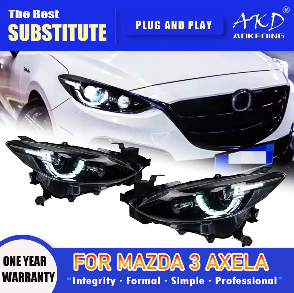 AKD Head Lamp for Mazda 3 Axela LED Headlight 2013-2016 Headlights Mazda 3 DRL Turn Signal High Beam Angel Eye Projector Lens