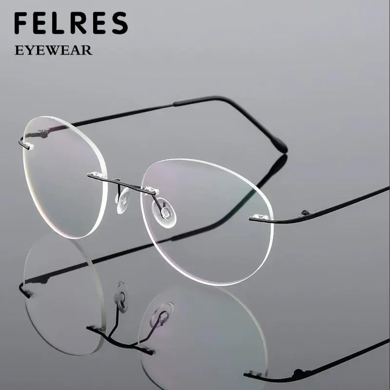 Memory Titanium Alloy Rimless Anti Blue Light Reading Glasses Men Women Oval Metal Boundless Prescription Glasses Readers
