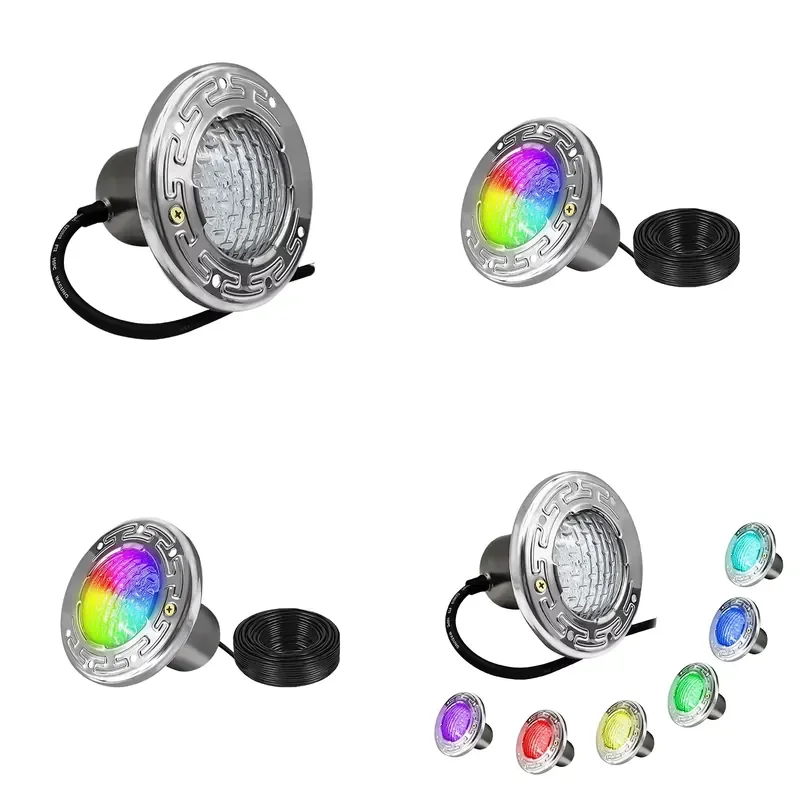 6 Inch 100ft AC12V 120V IP68 Stainless Steel Underwater LED Light for Pool Spa RGB Color Changing with Remote Control and APP