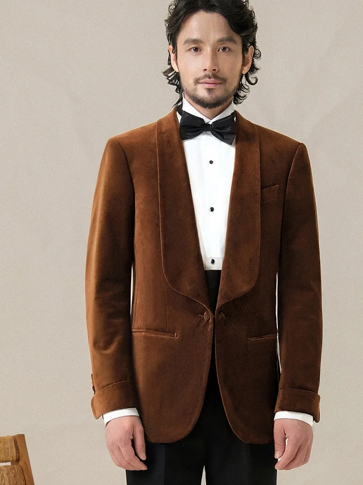 Traje de esmoquin de terciopelo Cultum para boda, cuello con muescas abotonadas, color granate, para jóvenes, ropa formal de negocios, algodón y poliéster.