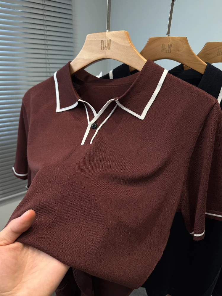 

Brand High-end Men's Polo Shirt Seagull Neck Knit Short Sleeve Ice Thin T-Shirt Summer Business Fashion Trend Men's Clothing Top