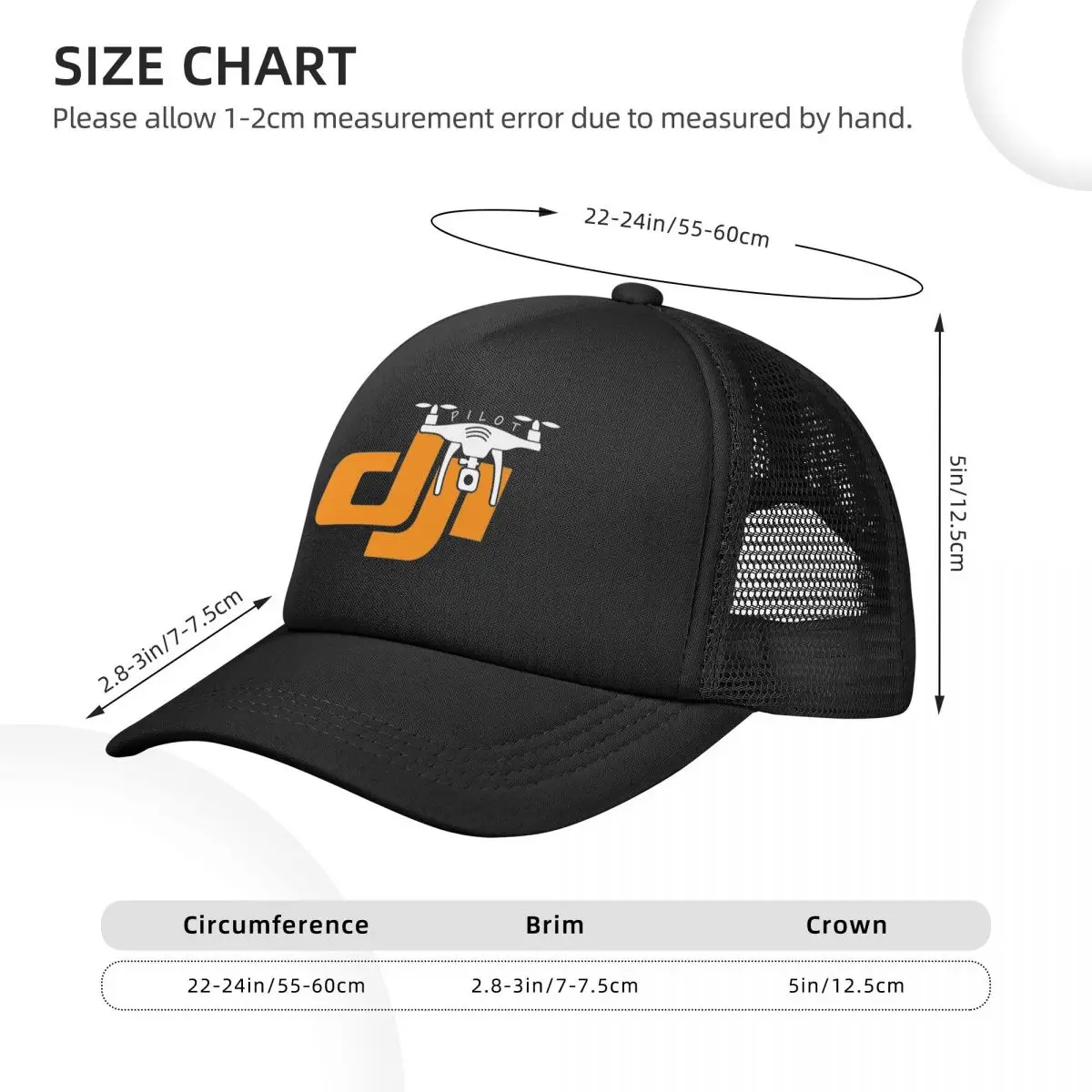 Men Women DJI PILOT DESIGN Trucker Hats Hip-Hop Mesh Baseball Caps Snapback Caps Dad Hat Adjustable Autumn