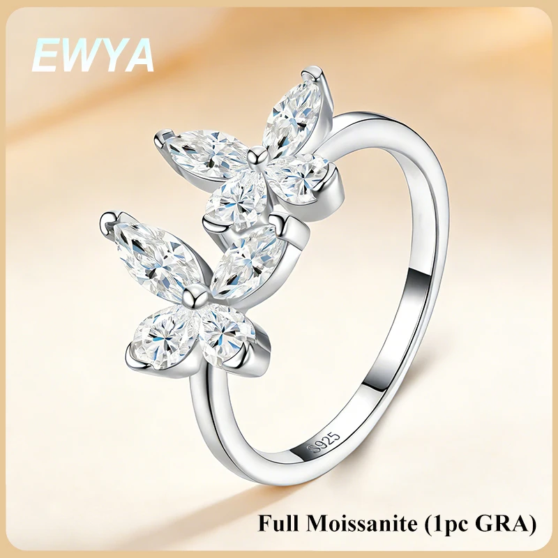 

Кольцо EWYA Butterfly с муассанитом огранки «Маркиз» и «Груша» для женщин, серебро 925 пробы, с лабораторными бриллиантами, обручальное, для вечеринок, свадебное, подарок