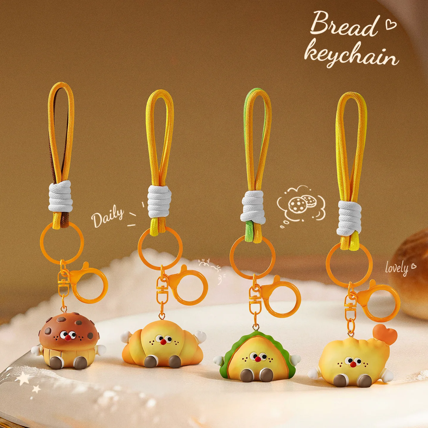 Kawaii Baking Party Series Keychain Cute Sandwich Croissant Food Accessory Keyring Hanging Charm Bag Purse Keyfob Girl Kids Gift