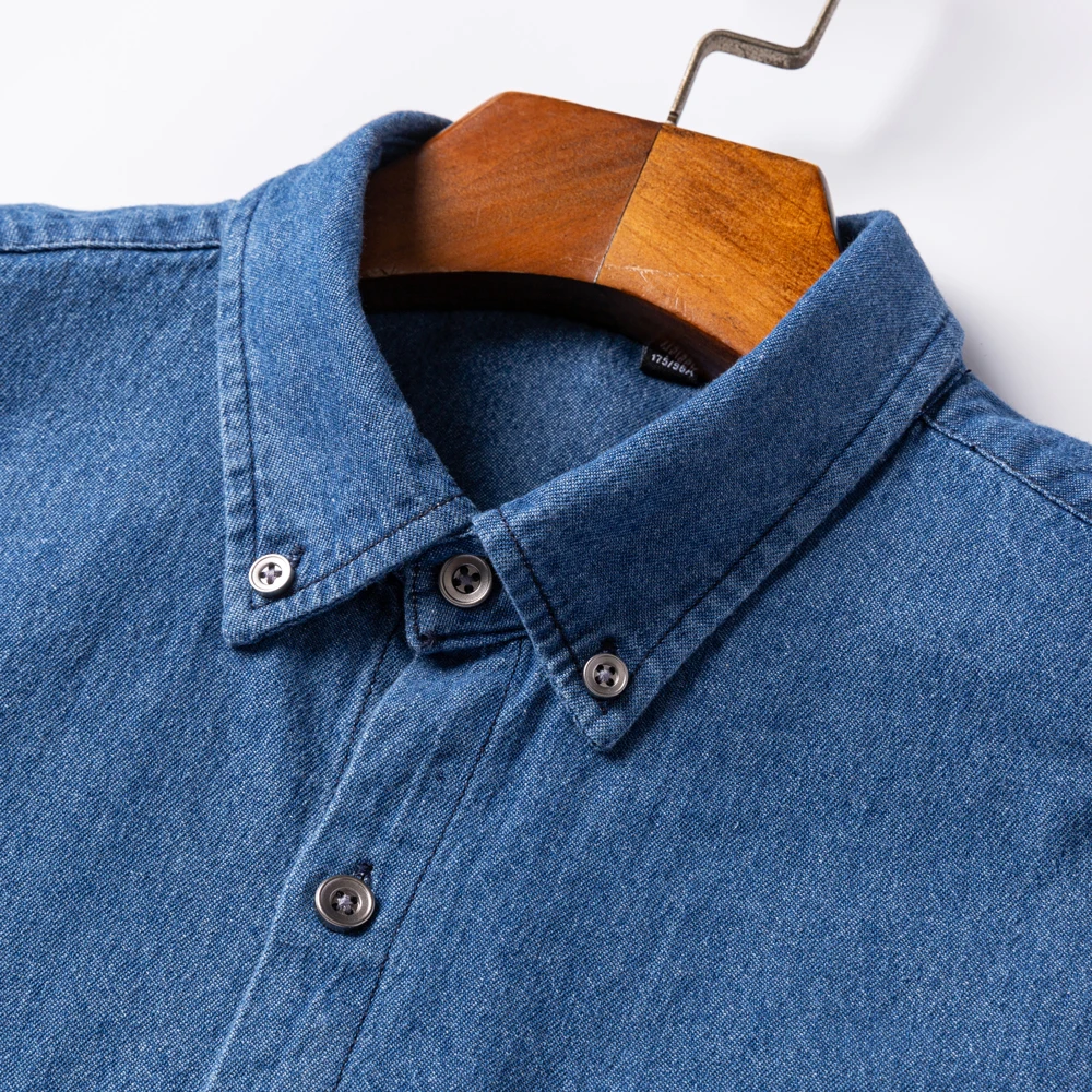Homem 100% algodão ocidental denim bolso camisa manga longa padrão-ajuste conforto durabilidade macio casual lavado durabilidade camisas de trabalho