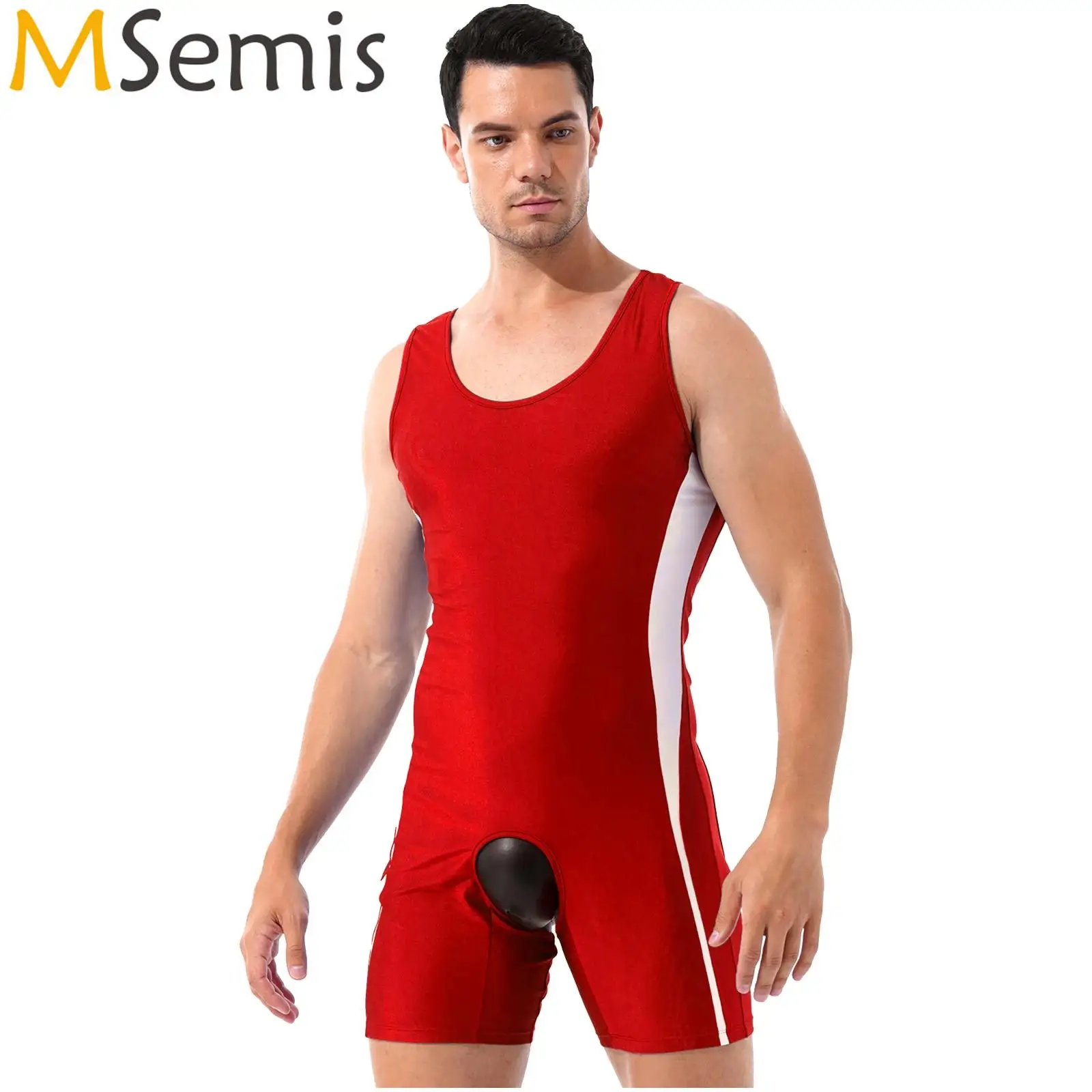 Mens Lingerie One-piece Open Crotchless Open Butt  Overall Boxershorts Jumpsuit Nightwear U Neck Wrestling Singlet  Bodysuit