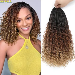 1-6 Packs 14 Inch Boho Goddess Box Braids Crochet Hair with Curly Ends Ombre Brown Auburn Bug 16 Colors Soft Net Synthetic Hair