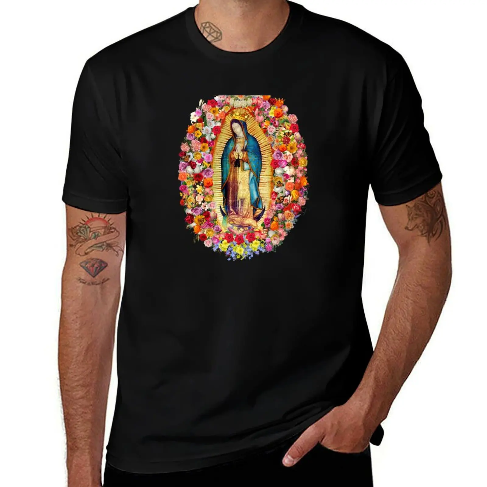 Our Lady of Guadalupe Mexican Virgin Mary Saint Mexico Catholic Mask T-Shirt Fashion Print Casual Short Sleeve