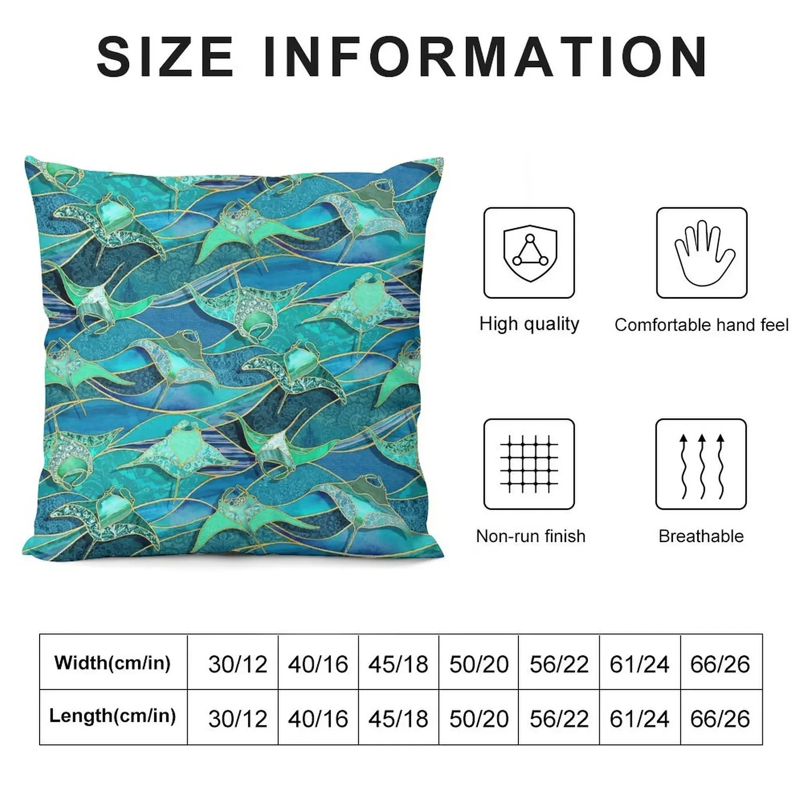 Patchwork Manta Rays in Teal Blue and Jade Green Throw Pillow New year Sofa Cushions Covers pillow