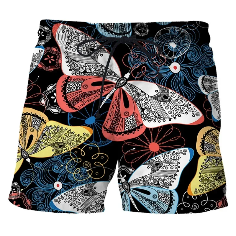 Summer Vintage 3D Animal Butterflies Printing Beach Shorts Coloful Flowers Florals Graphic Short Pants For Men Fashion Clothing