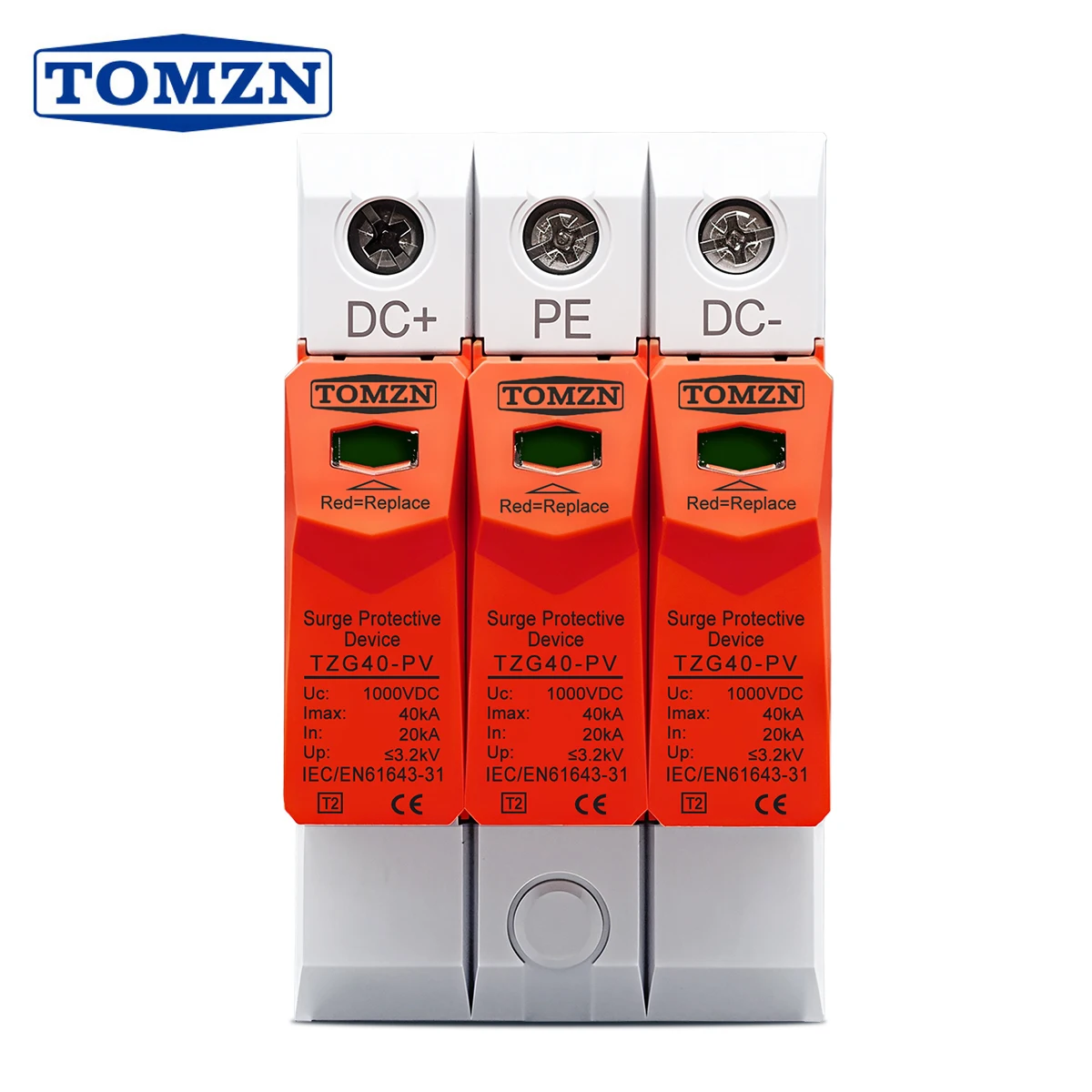 TOMZN SPD 3P DC TOV1-PV 1000V 1200V 10kA-20kA 20KA-40KA House Surge Protector Protective Low-voltage Arrester Device T2 PV OBO