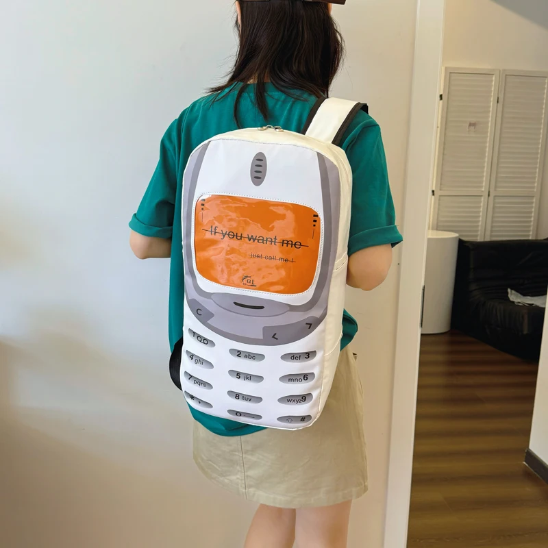 

Mobile Phone Shape Trendy Students Backpack Large Capacity PU Simple Daypack Adjustable Strap for Men Women Boys Girls