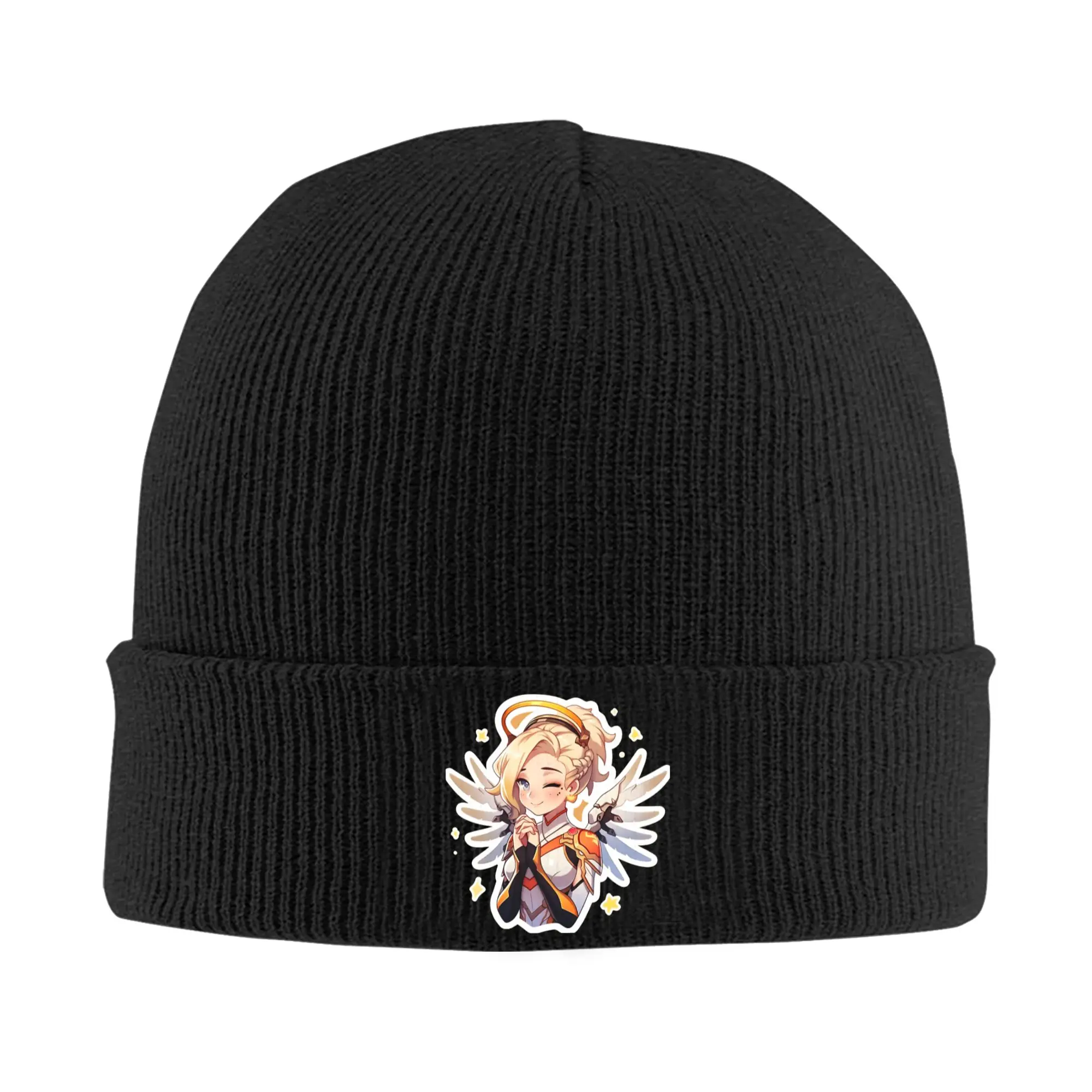 Cute Mercy Knit Hat Beanies Winter Hats Warm Acrylic  Casual Overwatch Game Caps for Men Women Gift,