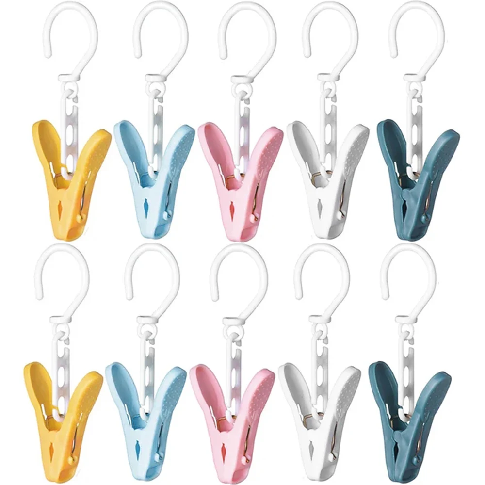 10/1PCS Portable Clothes Pegs Rotatable Hats Towels Hanger Windproof Anti-slip Drying Clip Household Travel Laundry Hook Clips