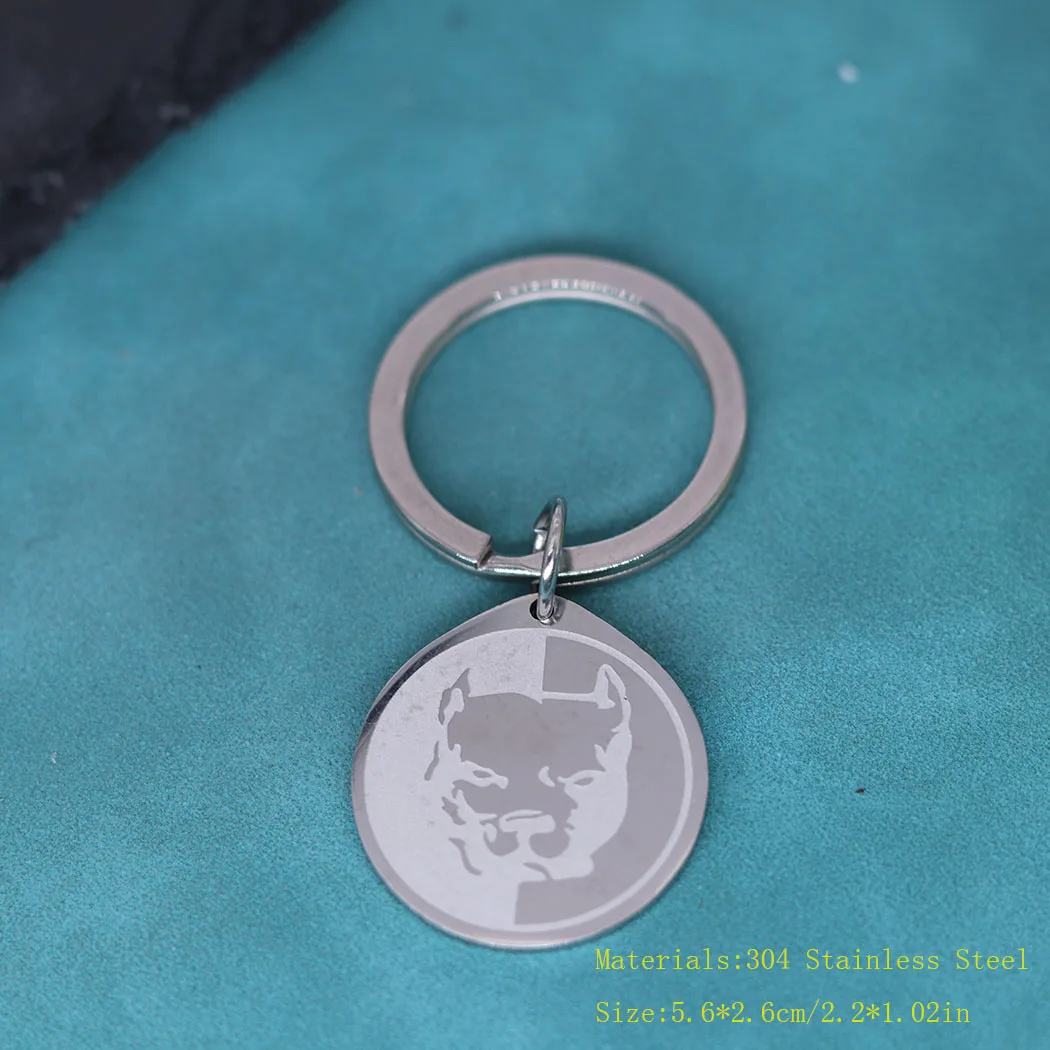 Hip Hop Pit Bull Staffordshire Terrier Dog Pendant Keychain For Men Women Stainless Steel Jewelry Birthday Gift For Boyfriend