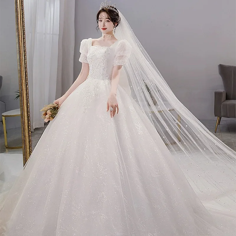 Robe de Mariée Blanche Personnalisée à Paillettes, Vêtement à Manches Courtes avec Nministériels d, pour les Patients