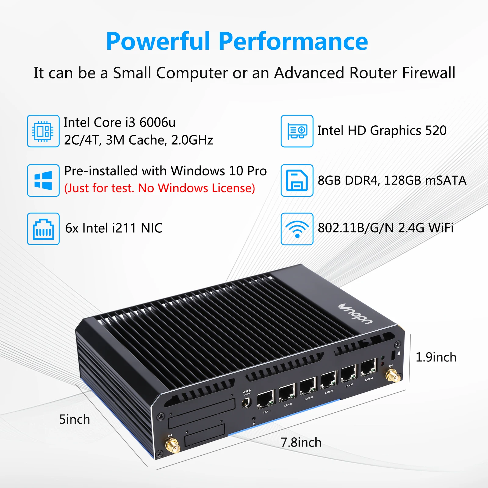 Vnopn Firewall Zachte Router Netwerk Fanless Mini Pc I3 6006u 6x Intel I211 Gigabit Lan Linux Industriële Computer AES-NI