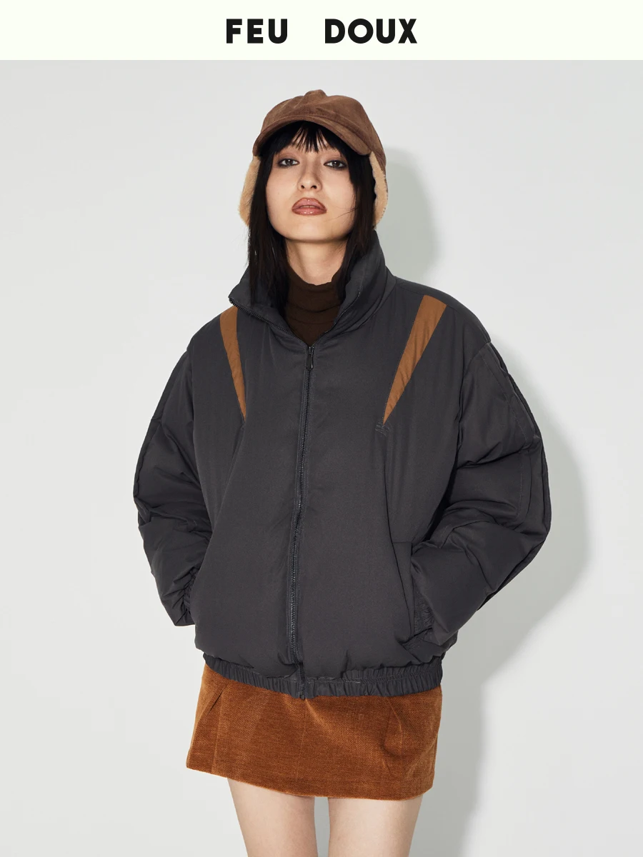 

Feu Doux оригинальный лоскутный гусиный пух рта Jaet воротник-стойка Doudoune Street Sle женский премиум-класса Faion осень-зима