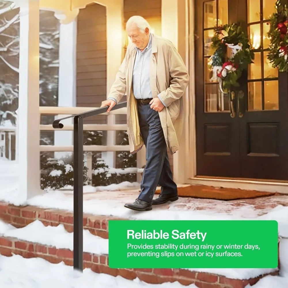 درابزين خارجي بأربعة خطوات للسلالم، 47.5 × 39، درابزين حديد غير لامع مع منحنى واحد، مناسب لخطوات 1-4 درج من الحديد المطاوع #3