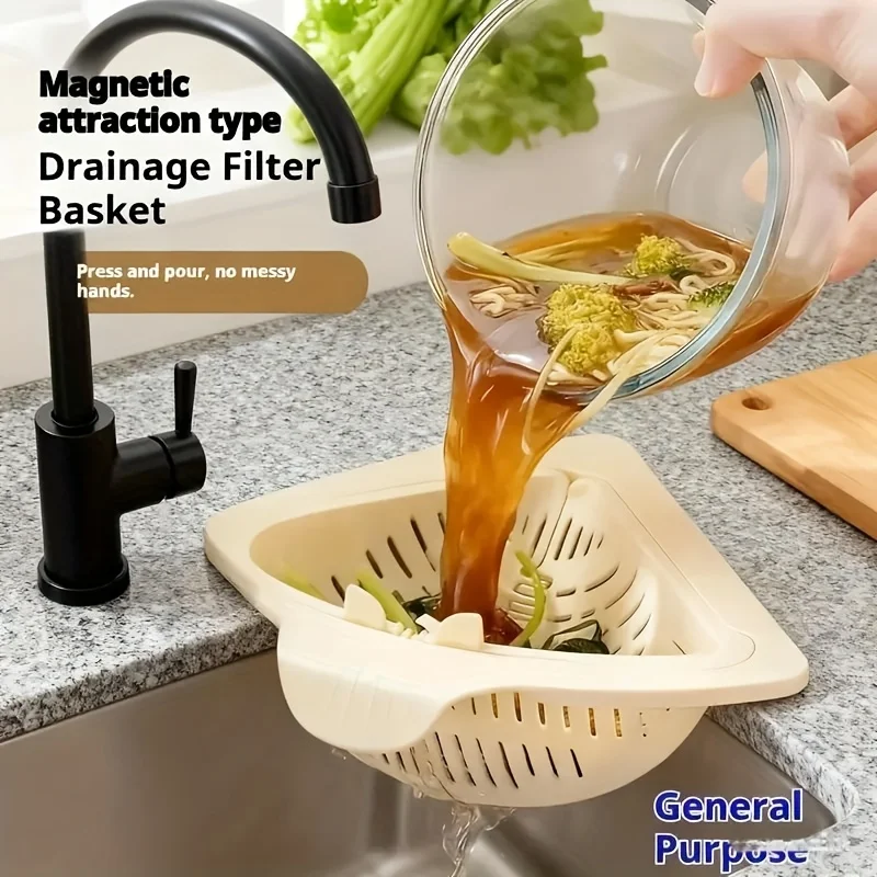 

Triangle sink drainage basket with space saving corner design - easy to clean dishwasher and kitchen organizer, durable drainage