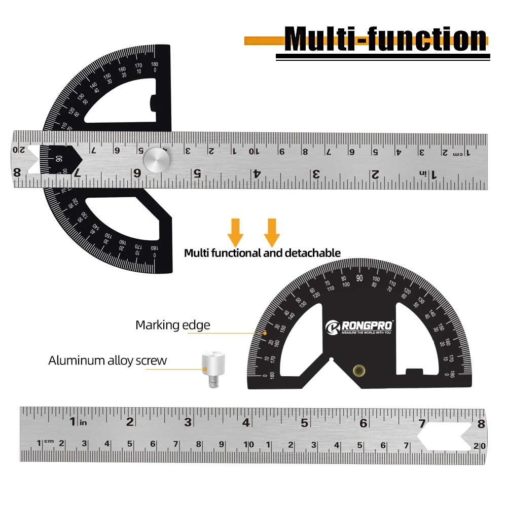 Rongpro Multifunction 180° Metal Angle Finder Ruler Woodworking Gauge Ruler Tools Ruler Angle Meter Stainless Steel Goniometer