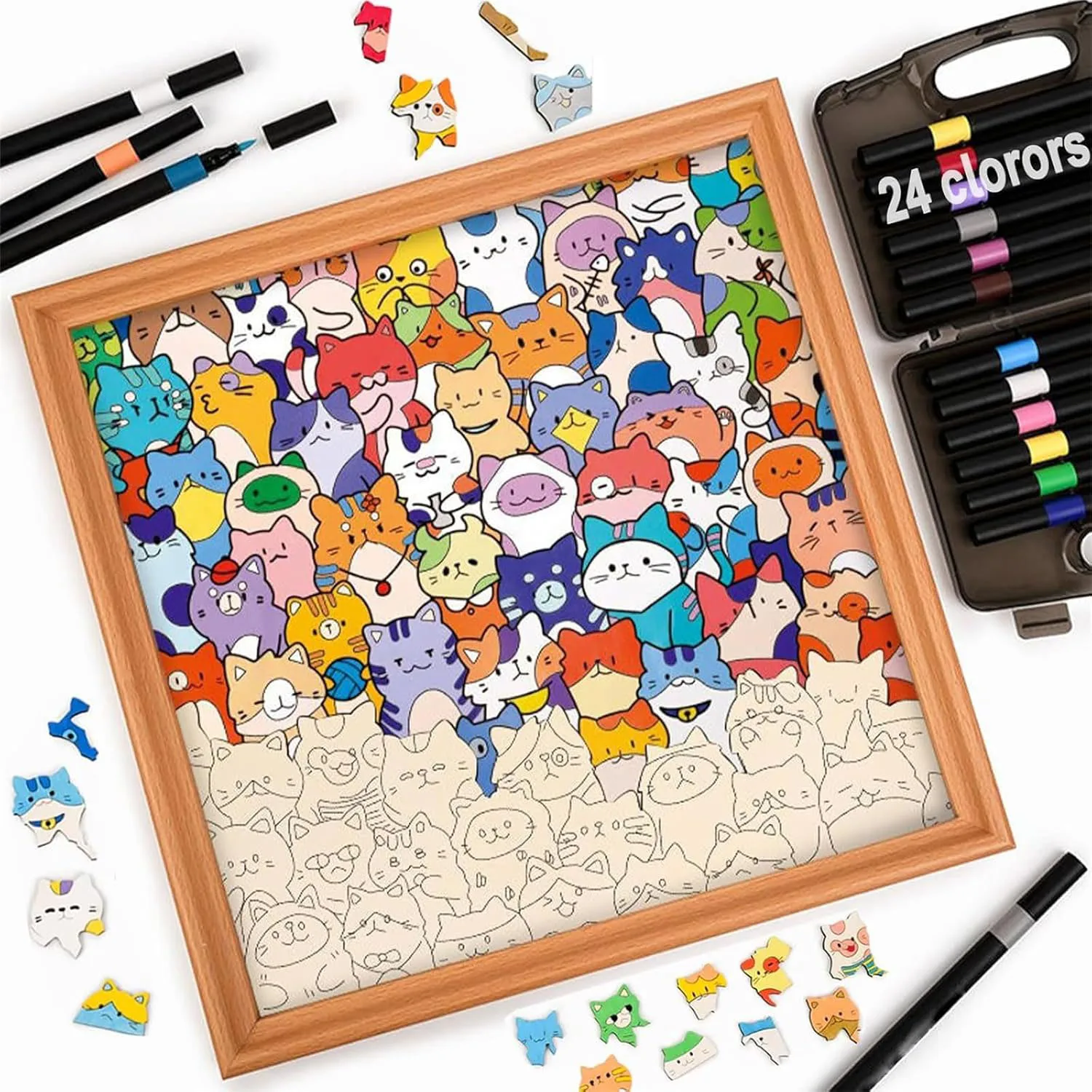 DIY Holz-Katzenpuzzle-Rahmen Handbemaltes Katzen-Malpuzzle-Kunstwerk Kreatives Bastelgeschenk Pädagogisches Kinderspielzeug Heimdekoration