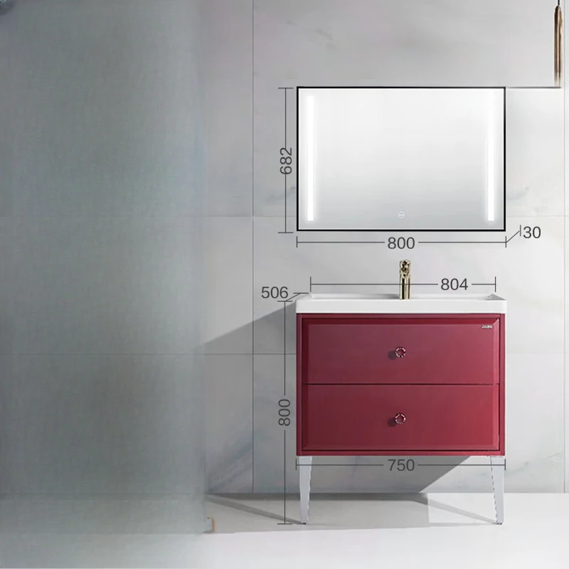 Red bathroom cabinet Floor-to-ceiling smart mirror Bathroom cabinet combination Modern light luxury integrated ceramic counterto