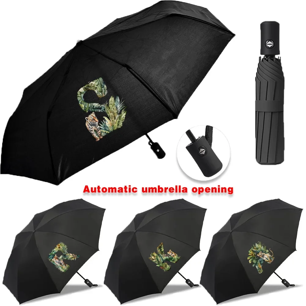 Sun Rain Umbrellas Collapsible UV Fully Automatic Protection Increased Thickness Windproof Compact Travel jungle tiger letter