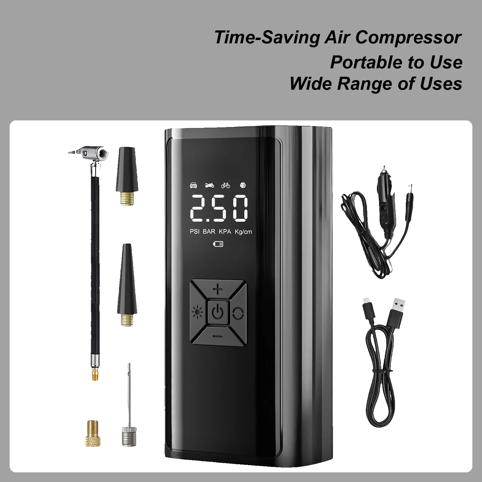 

Portable Air Compressor Portable Automotive Air Pump Cordless Tire Inflator With Digital Display For Camping Home Travel Garage